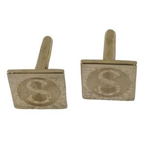 Gold-Tone Square Cufflinks With Engraved Letter "S" For Men Vintage Style A254